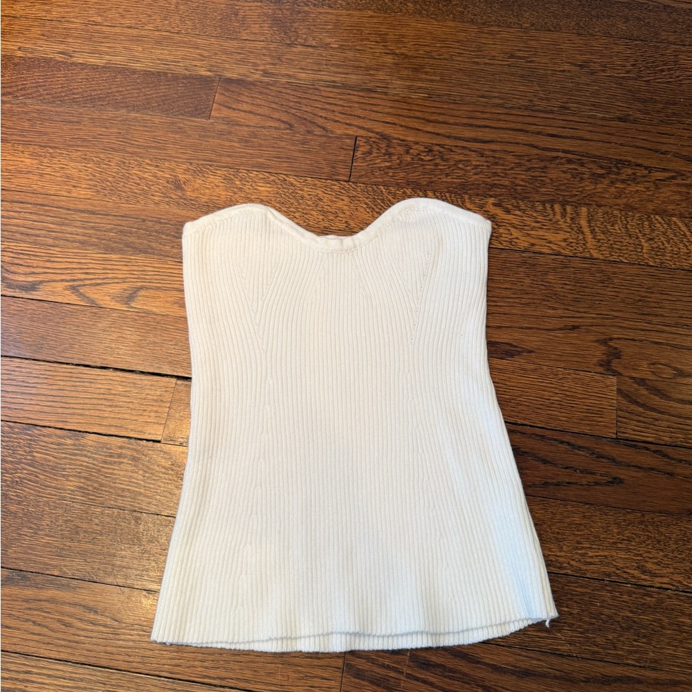 White Strapless Ribbed Top - Picture 7 of 8